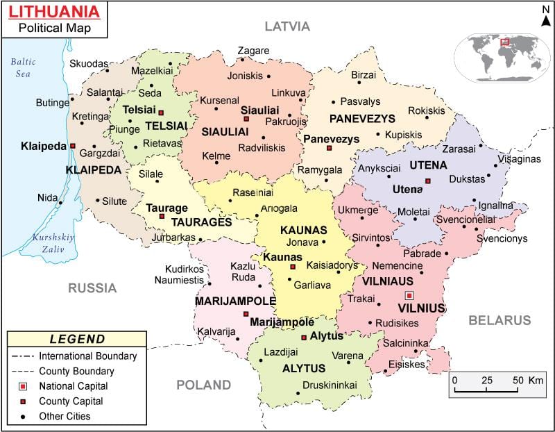 Mapa de Lituània política