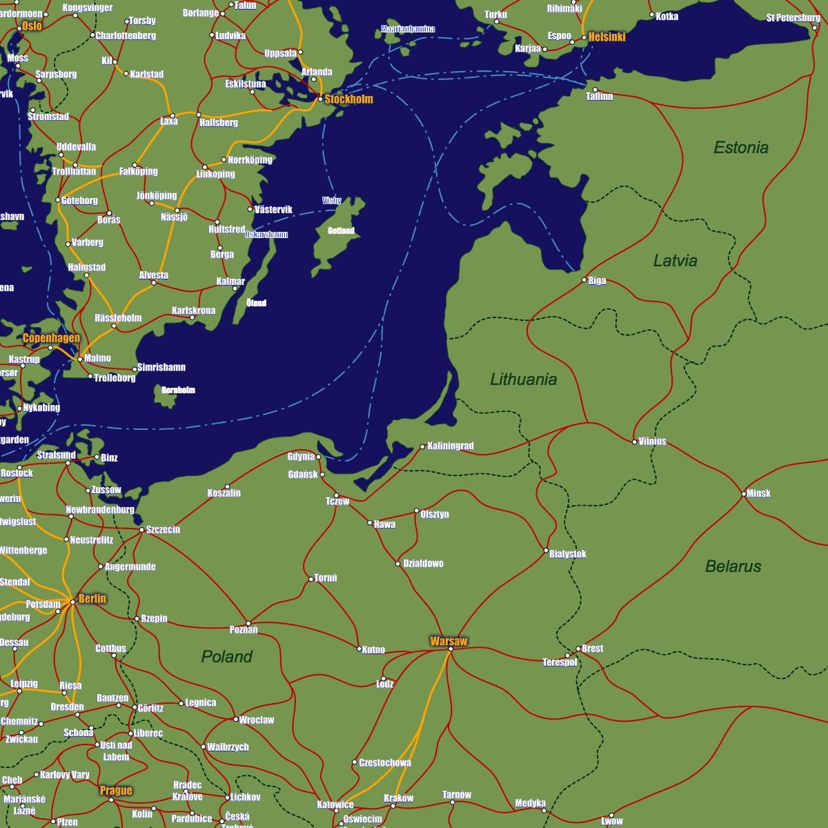 Mapa de Lituània tren