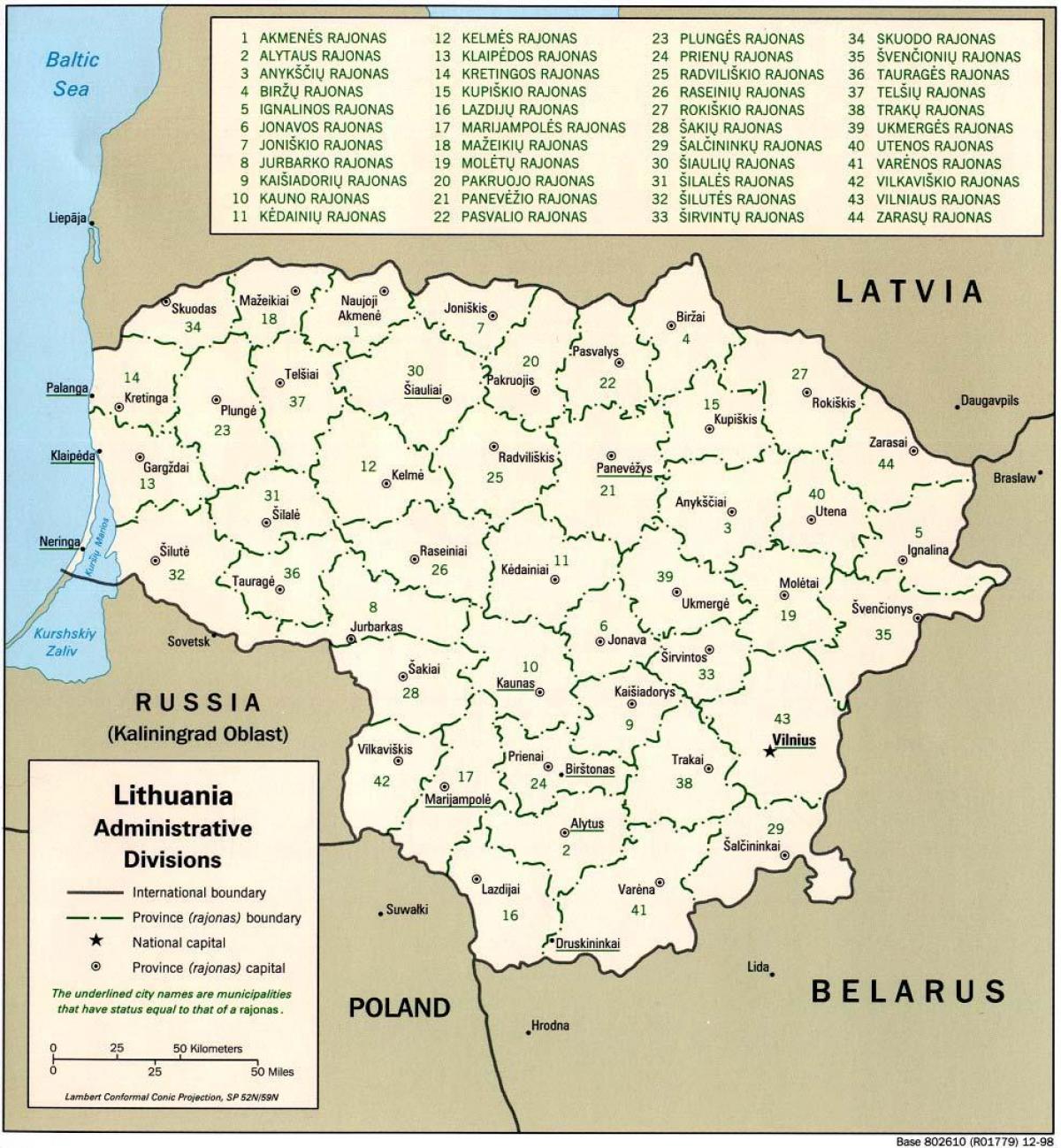 Mapa de mapa de Lituània amb les ciutats